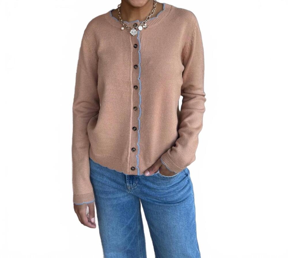 NEW FATE BY LFD coastal charm cardigan in tan, blue